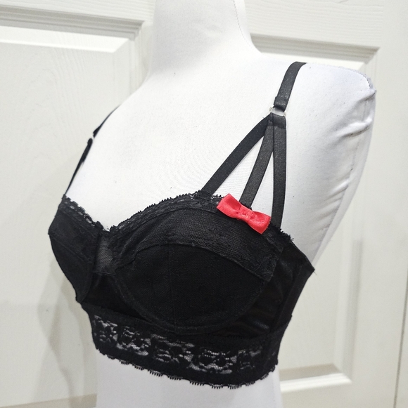 Vintage Hot Topic Goth Morbid Threads Black Lace Strappy Lingerie Bra Bustier S - Picture 9 of 13